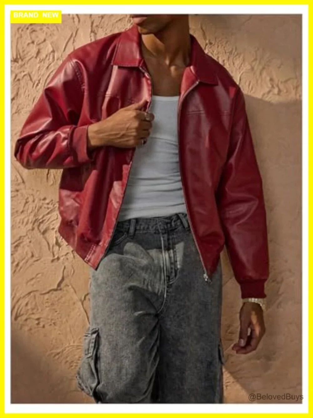 Men's Retro Vintage Leather Jacket Full Zip Long Sleeve Collared Outwear with